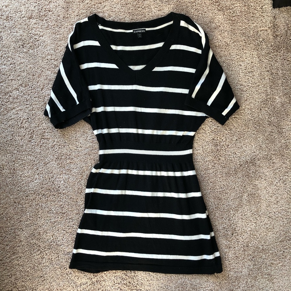 Express black and white striped sweater dress